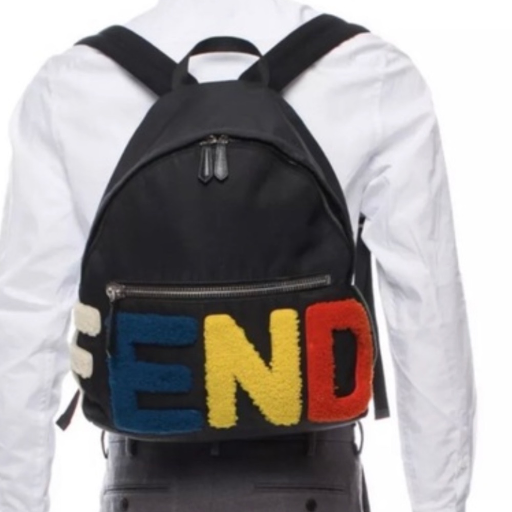 Fendi Shearling & Fur Patchwork ‘FENDI’ Backpack, Multicolor